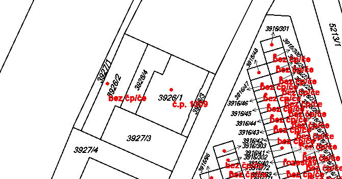 Místek 1309, Frýdek-Místek na parcele st. 3926/1 v KÚ Místek, Katastrální mapa