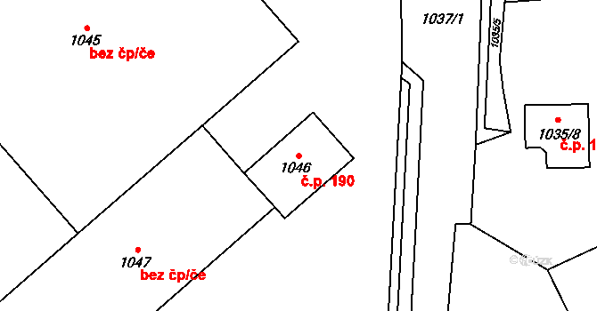 Jablunkov 190 na parcele st. 1046 v KÚ Jablunkov, Katastrální mapa