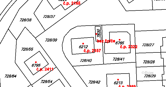 Cheb 2157 na parcele st. 6212 v KÚ Cheb, Katastrální mapa