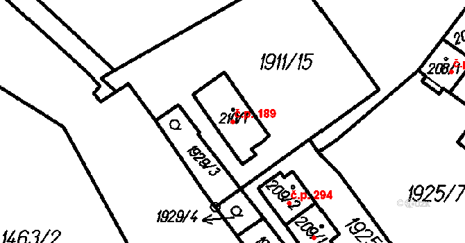 Oloví 189 na parcele st. 210/1 v KÚ Oloví, Katastrální mapa