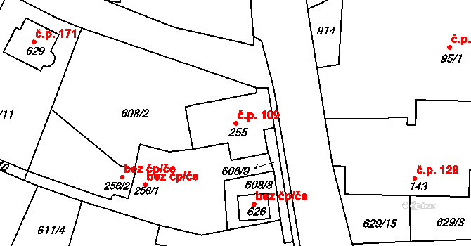 Čachovice 109 na parcele st. 255 v KÚ Čachovice, Katastrální mapa