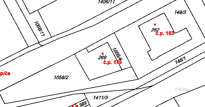 Kvasiny 179 na parcele st. 269 v KÚ Kvasiny, Katastrální mapa
