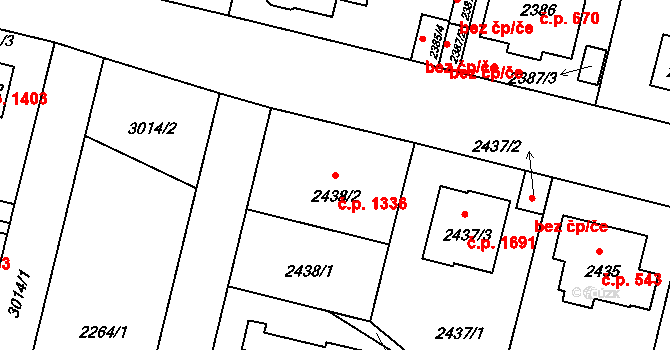 Braník 1336, Praha na parcele st. 2438/2 v KÚ Braník, Katastrální mapa