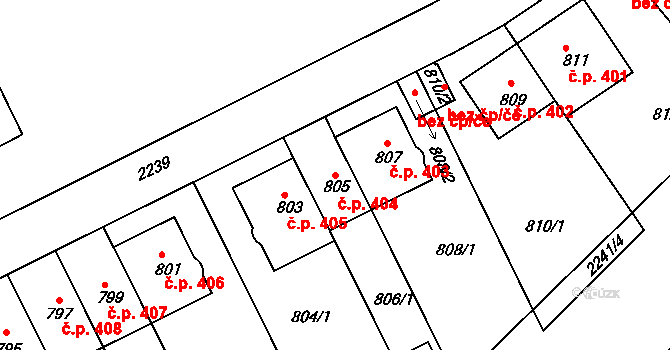 Střešovice 404, Praha na parcele st. 805 v KÚ Střešovice, Katastrální mapa
