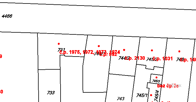 Strašnice 992, Praha na parcele st. 744/1 v KÚ Strašnice, Katastrální mapa