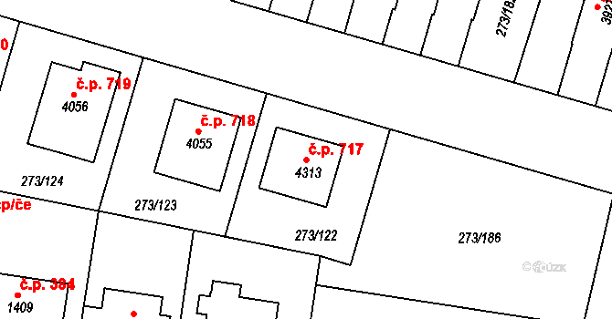 Střední Předměstí 717, Trutnov na parcele st. 4313 v KÚ Trutnov, Katastrální mapa