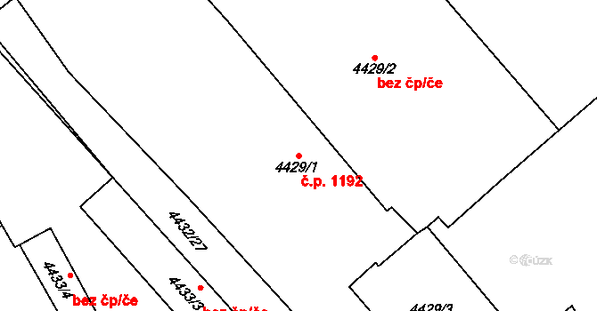 Chomutov 1192 na parcele st. 4429/1 v KÚ Chomutov I, Katastrální mapa
