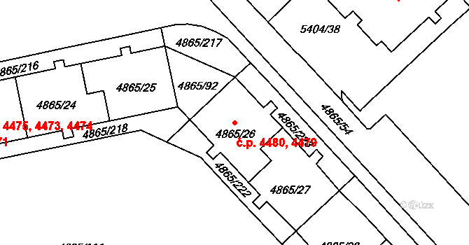 Chomutov 4479,4480 na parcele st. 4865/26 v KÚ Chomutov I, Katastrální mapa