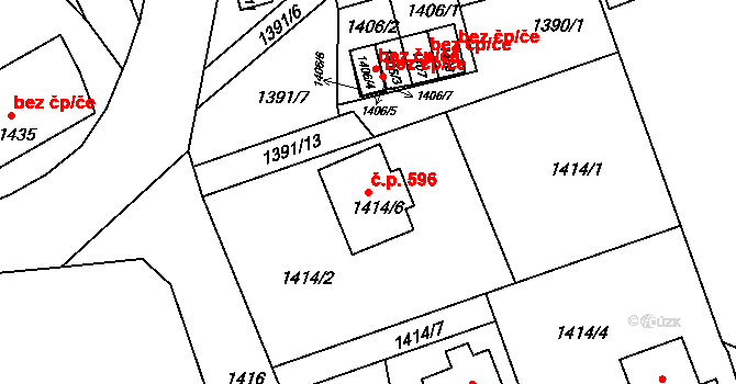 Liberec XXV-Vesec 596, Liberec na parcele st. 1414/6 v KÚ Vesec u Liberce, Katastrální mapa