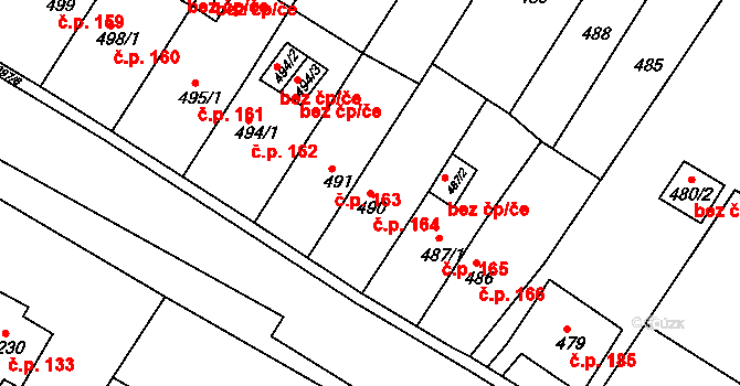 Pražské Předměstí 164, Bílina na parcele st. 490 v KÚ Bílina, Katastrální mapa