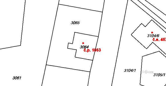 Rumburk 1 1063, Rumburk na parcele st. 3064 v KÚ Rumburk, Katastrální mapa