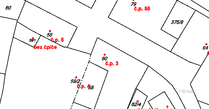 Polní Chrčice 3 na parcele st. 60 v KÚ Polní Chrčice, Katastrální mapa