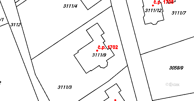 Bystřice nad Pernštejnem 1702 na parcele st. 3111/9 v KÚ Bystřice nad Pernštejnem, Katastrální mapa