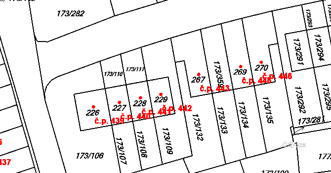 Velké Přílepy 442 na parcele st. 229 v KÚ Velké Přílepy, Katastrální mapa