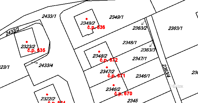 Volyně 672 na parcele st. 2348/2 v KÚ Volyně, Katastrální mapa