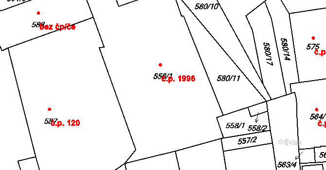 Pelhřimov 1996 na parcele st. 556/1 v KÚ Pelhřimov, Katastrální mapa