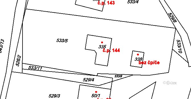 Staňkov 144 na parcele st. 335 v KÚ Staňkov, Katastrální mapa