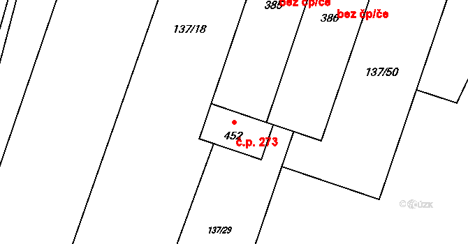 Příchovice 273 na parcele st. 452 v KÚ Příchovice u Přeštic, Katastrální mapa