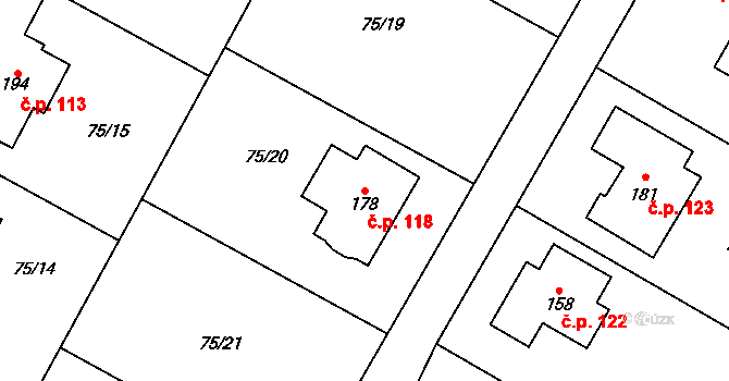 Noutonice 118, Lichoceves na parcele st. 178 v KÚ Noutonice, Katastrální mapa
