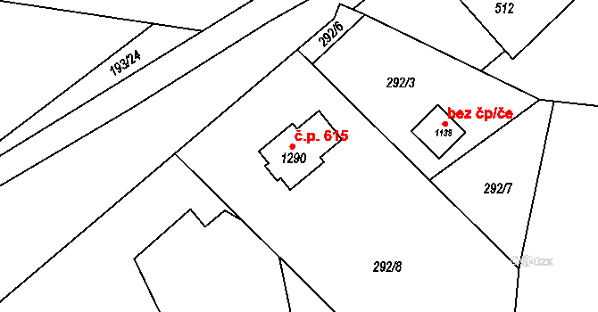 Nýdek 615 na parcele st. 1290 v KÚ Nýdek, Katastrální mapa