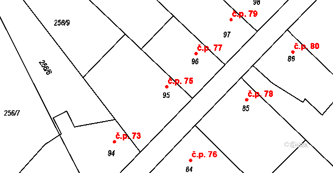 Nezdice 75 na parcele st. 95 v KÚ Nezdice nad Úhlavou, Katastrální mapa