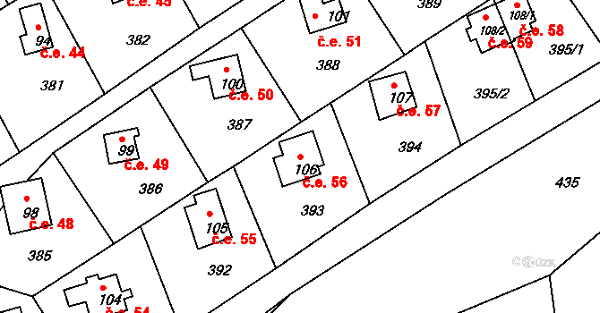 Oblanov 56, Trutnov na parcele st. 106 v KÚ Oblanov, Katastrální mapa