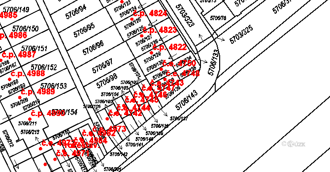 Jihlava 4748 na parcele st. 5706/100 v KÚ Jihlava, Katastrální mapa