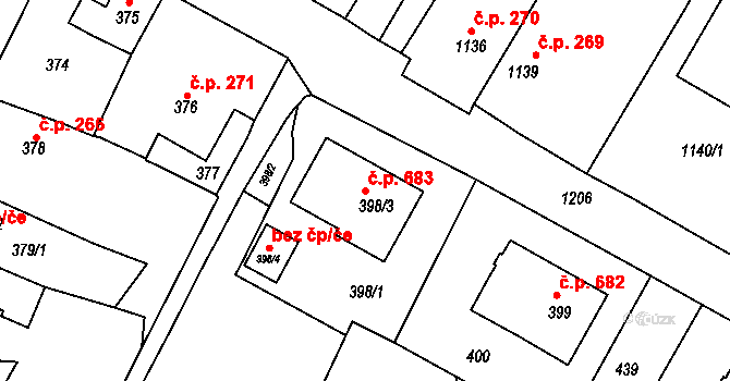 Bystřice nad Pernštejnem 683 na parcele st. 398/3 v KÚ Bystřice nad Pernštejnem, Katastrální mapa