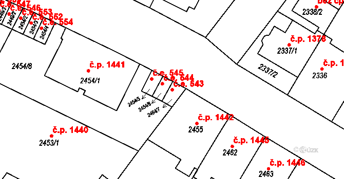 Znojmo 543 na parcele st. 2454/7 v KÚ Znojmo-město, Katastrální mapa