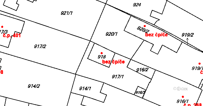 Mikulčice 38911086 na parcele st. 918 v KÚ Mikulčice, Katastrální mapa