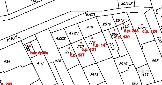 Louky 131, Zlín na parcele st. 210 v KÚ Louky nad Dřevnicí, Katastrální mapa