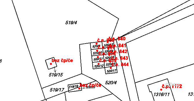 Ráj 837, Karviná na parcele st. 520/10 v KÚ Ráj, Katastrální mapa