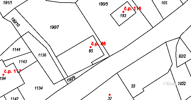 Leskovec 46, Březová na parcele st. 85 v KÚ Leskovec u Vítkova, Katastrální mapa