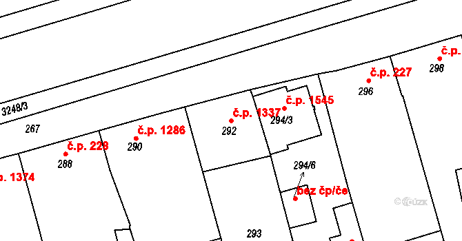 Kunovice 1337 na parcele st. 292 v KÚ Kunovice u Uherského Hradiště, Katastrální mapa