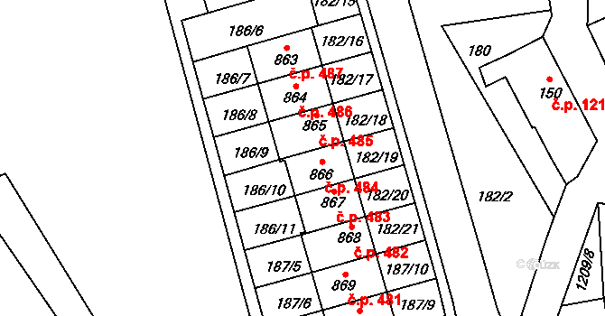 Častolovice 484 na parcele st. 866 v KÚ Častolovice, Katastrální mapa