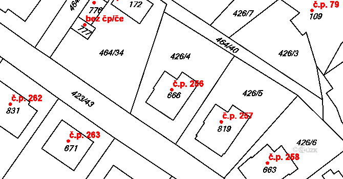 Prachovice 256 na parcele st. 666 v KÚ Prachovice, Katastrální mapa