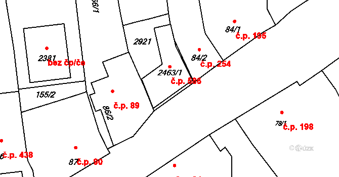 Hranice IV-Drahotuše 586, Hranice na parcele st. 2463/1 v KÚ Drahotuše, Katastrální mapa