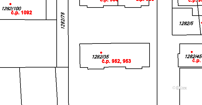 Bučovice 952,953 na parcele st. 1282/35 v KÚ Bučovice, Katastrální mapa