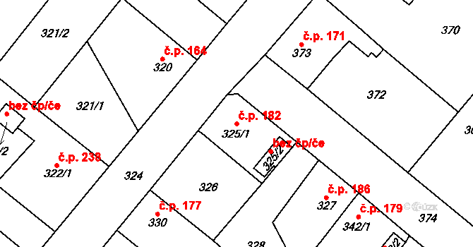 Kozolupy 182 na parcele st. 325/1 v KÚ Kozolupy u Plzně, Katastrální mapa