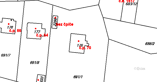 Pikovice 70, Hradištko na parcele st. 176 v KÚ Hradištko pod Medníkem, Katastrální mapa