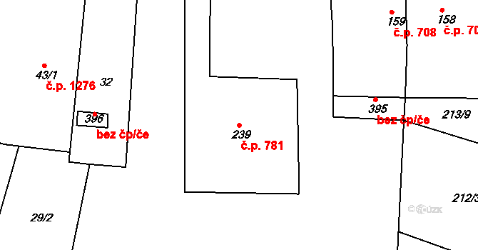 Rudná 781 na parcele st. 239 v KÚ Hořelice, Katastrální mapa