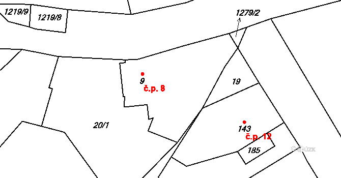 Orlov 8, Jistebnice na parcele st. 9 v KÚ Orlov u Jistebnice, Katastrální mapa