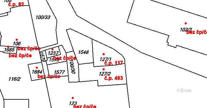 Holýšov 117 na parcele st. 127/1 v KÚ Holýšov, Katastrální mapa