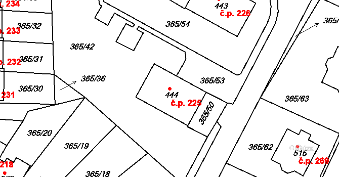 Hrádek 225 na parcele st. 444 v KÚ Hrádek u Rokycan, Katastrální mapa