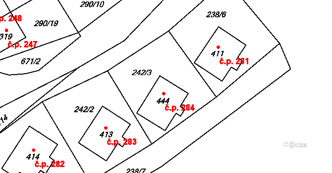 Teplice nad Metují 284 na parcele st. 444 v KÚ Teplice nad Metují, Katastrální mapa