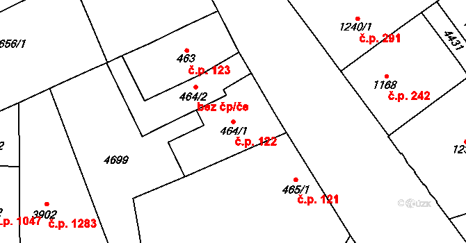 Bílé Předměstí 122, Pardubice na parcele st. 464/1 v KÚ Pardubice, Katastrální mapa