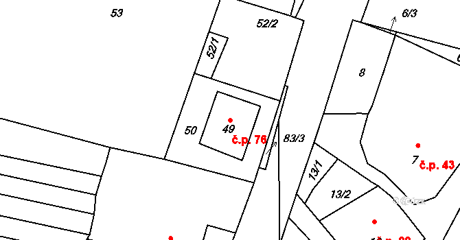 Chrudichromy 76 na parcele st. 49 v KÚ Chrudichromy, Katastrální mapa