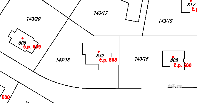 Strančice 558 na parcele st. 832 v KÚ Strančice, Katastrální mapa