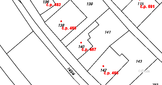 Kopřivnice 467 na parcele st. 140 v KÚ Kopřivnice, Katastrální mapa