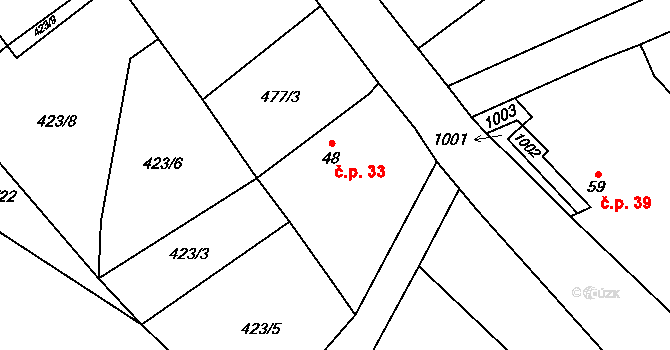 Chotěšov 33, Jesenice na parcele st. 48 v KÚ Chotěšov u Rakovníka, Katastrální mapa